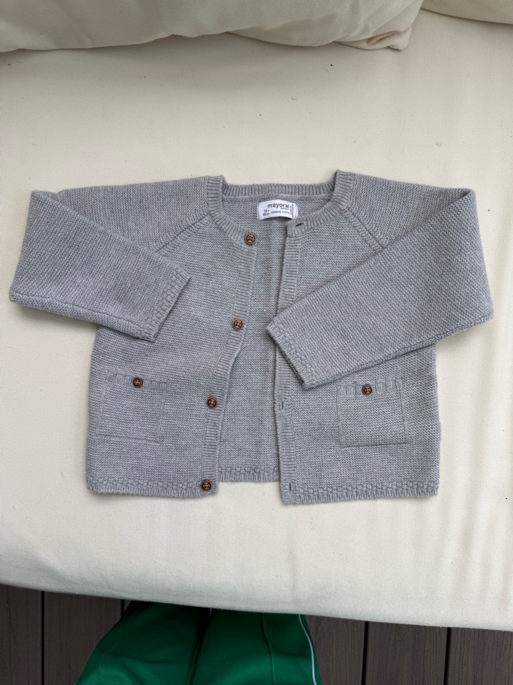 Mayoral Gray Knit Baby Cardigan with Wood Buttons 18 months